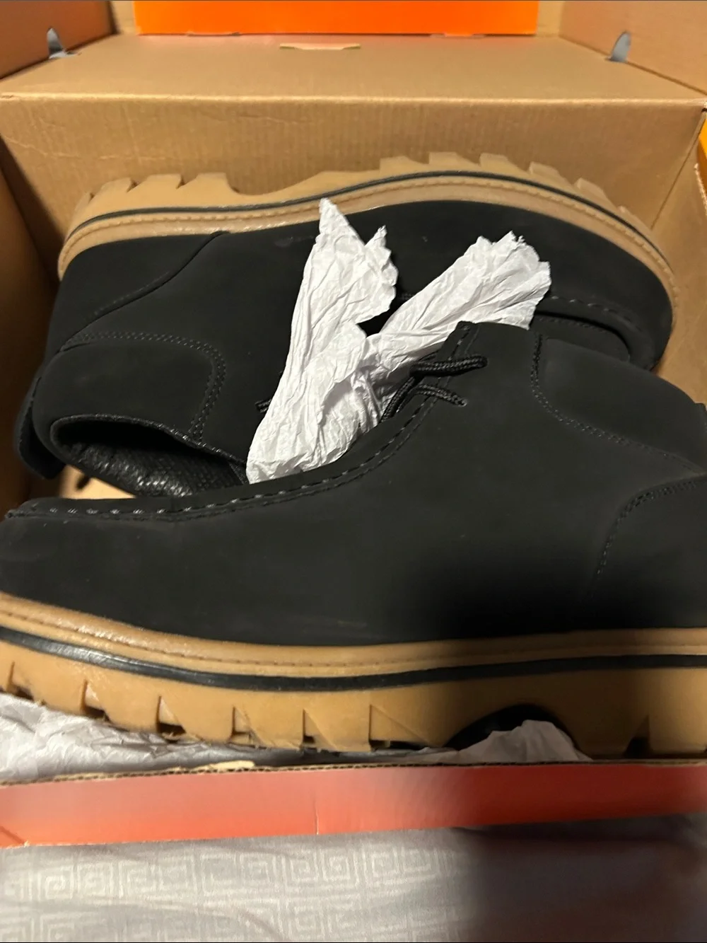 Lugz Black Chukka Boots with Tan Lug Sole